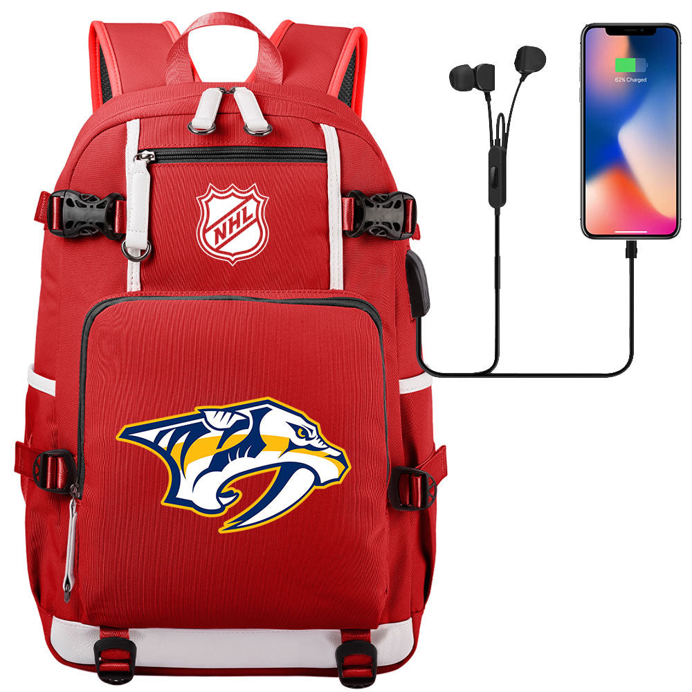 Nashville Predators Hockey League USB Charging Backpack School Notebook Travel Bags