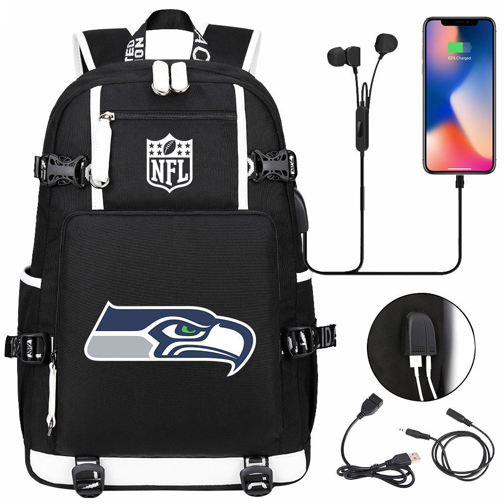 Seattle Seahawks Football Team USB Charging Backpack School Notebook Travel Bags