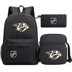 Nashville Predators Hockey League Printed Schoolbag Backpack Shoulder Bag Pencil Bag 3pcs set for Kids Students