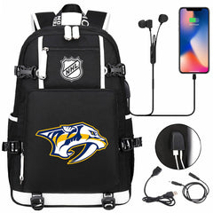 Nashville Predators Hockey League USB Charging Backpack School Notebook Travel Bags