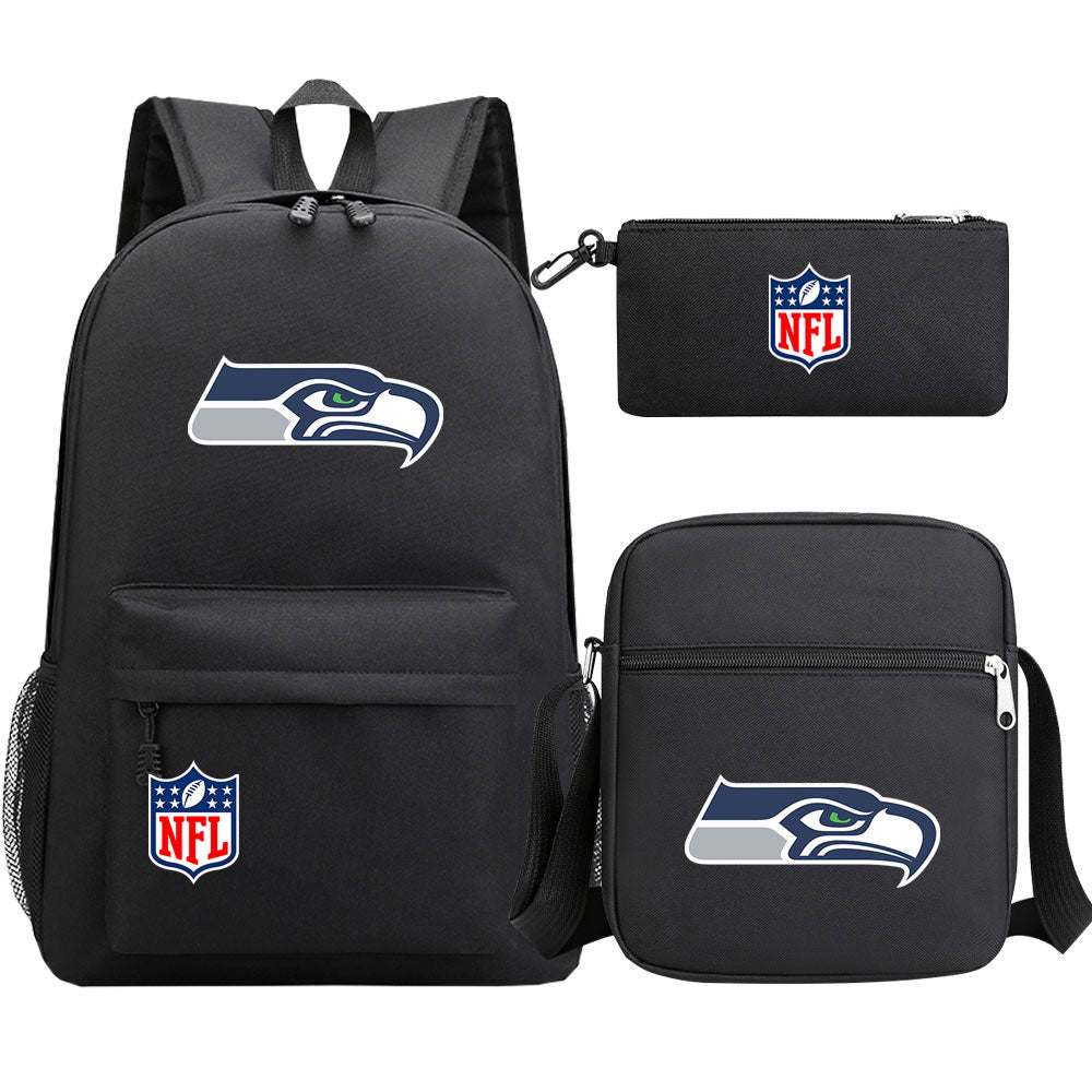 Seattle Seahawks Football Team Printed Schoolbag Backpack Shoulder Bag Pencil Bag 3pcs set for Kids Students