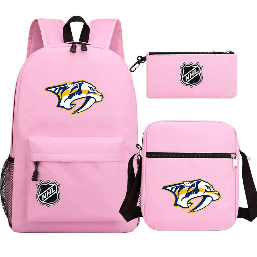 Nashville Predators Hockey League Printed Schoolbag Backpack Shoulder Bag Pencil Bag 3pcs set for Kids Students