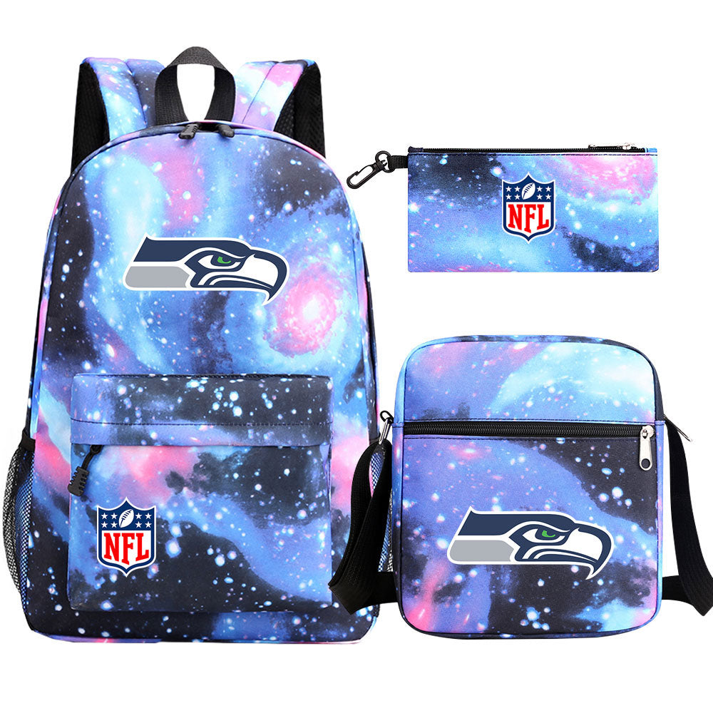 Seattle Seahawks Football Team Printed Schoolbag Backpack Shoulder Bag Pencil Bag 3pcs set for Kids Students