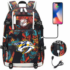 Nashville Predators Hockey League USB Charging Backpack School Notebook Travel Bags