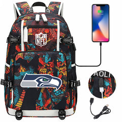 Seattle Seahawks Football Team USB Charging Backpack School Notebook Travel Bags