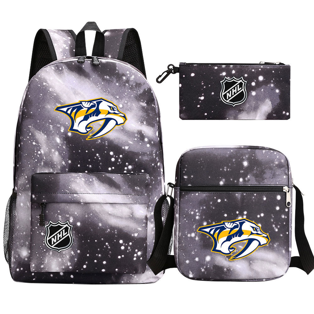 Nashville Predators Hockey League Printed Schoolbag Backpack Shoulder Bag Pencil Bag 3pcs set for Kids Students