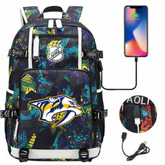 Nashville Predators Hockey League USB Charging Backpack School Notebook Travel Bags