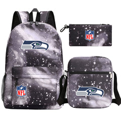 Seattle Seahawks Football Team Printed Schoolbag Backpack Shoulder Bag Pencil Bag 3pcs set for Kids Students