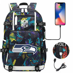 Seattle Seahawks Football Team USB Charging Backpack School Notebook Travel Bags