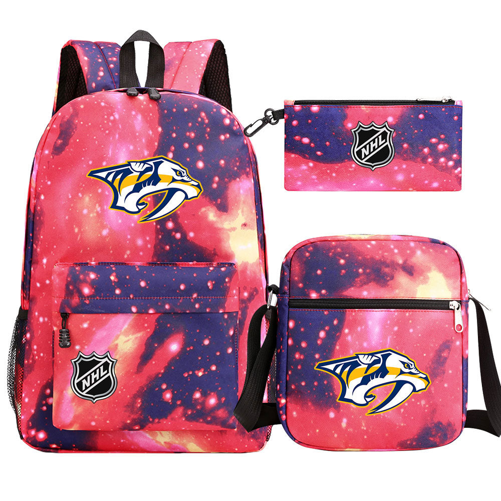 Nashville Predators Hockey League Printed Schoolbag Backpack Shoulder Bag Pencil Bag 3pcs set for Kids Students