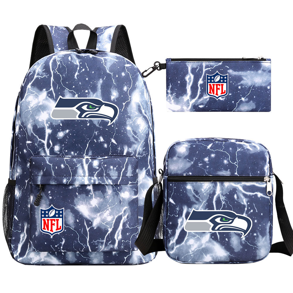 Seattle Seahawks Football Team Printed Schoolbag Backpack Shoulder Bag Pencil Bag 3pcs set for Kids Students