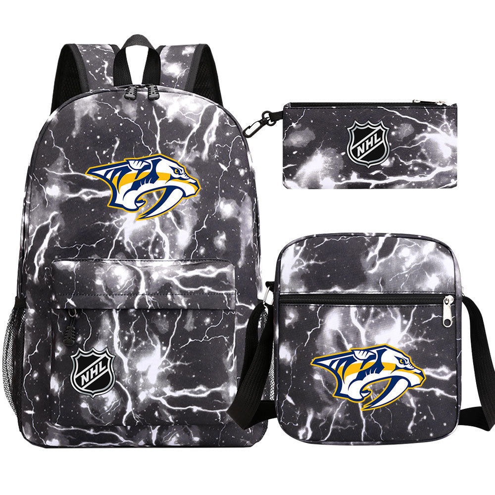 Nashville Predators Hockey League Printed Schoolbag Backpack Shoulder Bag Pencil Bag 3pcs set for Kids Students