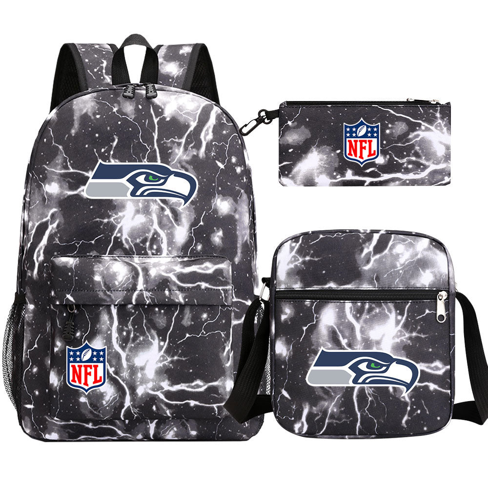 Seattle Seahawks Football Team Printed Schoolbag Backpack Shoulder Bag Pencil Bag 3pcs set for Kids Students