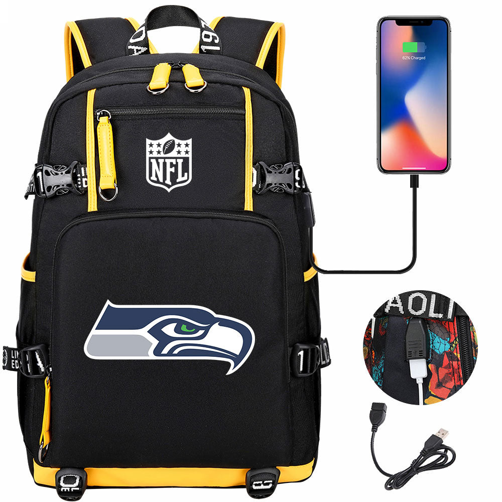 Seattle Seahawks Football Team USB Charging Backpack School Notebook Travel Bags