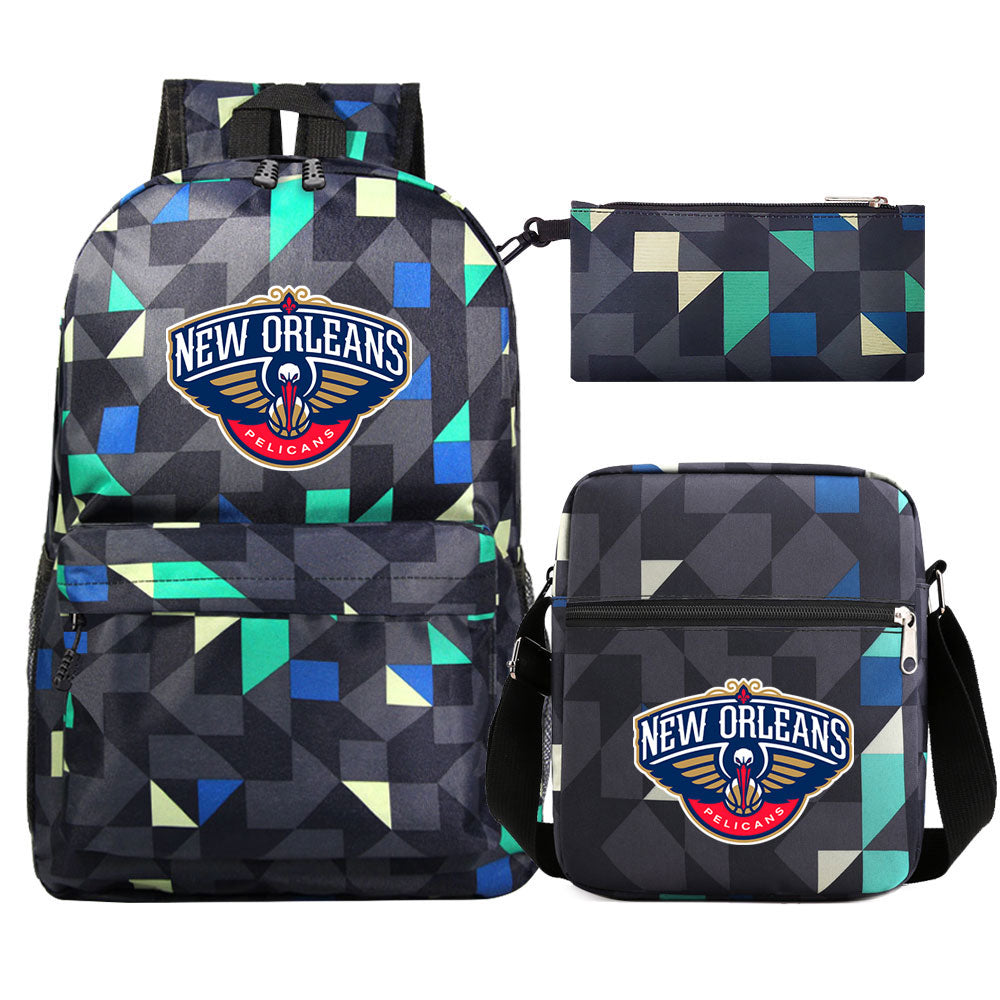 New Orleans Pelicans Schoolbag Backpack Shoulder Bag Pencil Bag 3pcs set for Kids Students