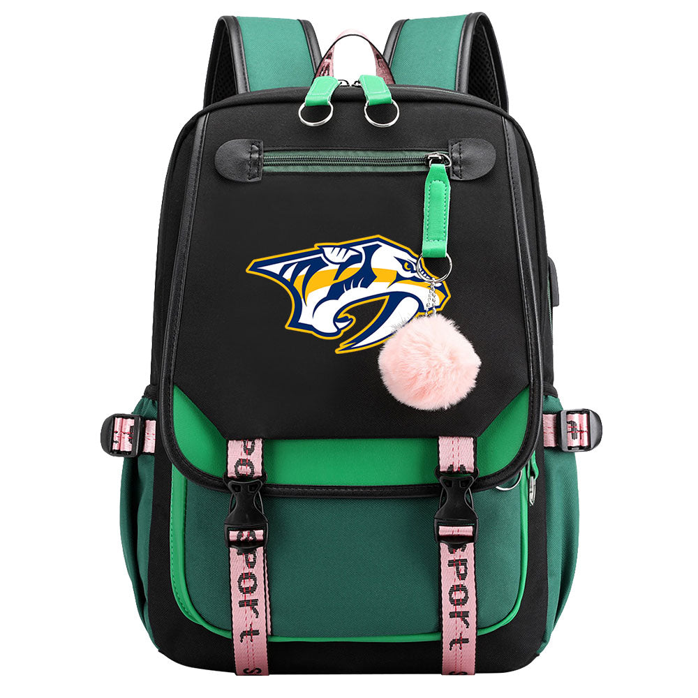Nashville Predators Hockey League Waterproof Backpack School Notebook Travel Bag USB Charging