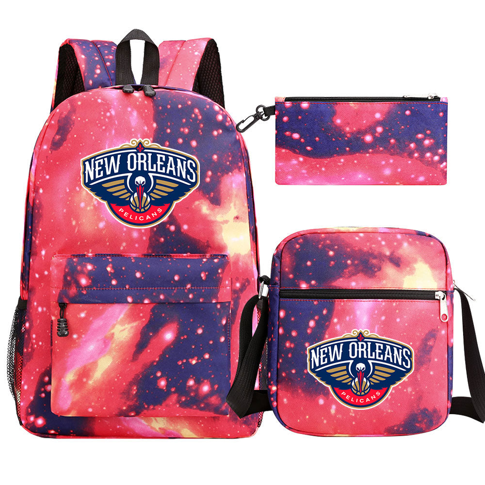 New Orleans Pelicans Schoolbag Backpack Shoulder Bag Pencil Bag 3pcs set for Kids Students