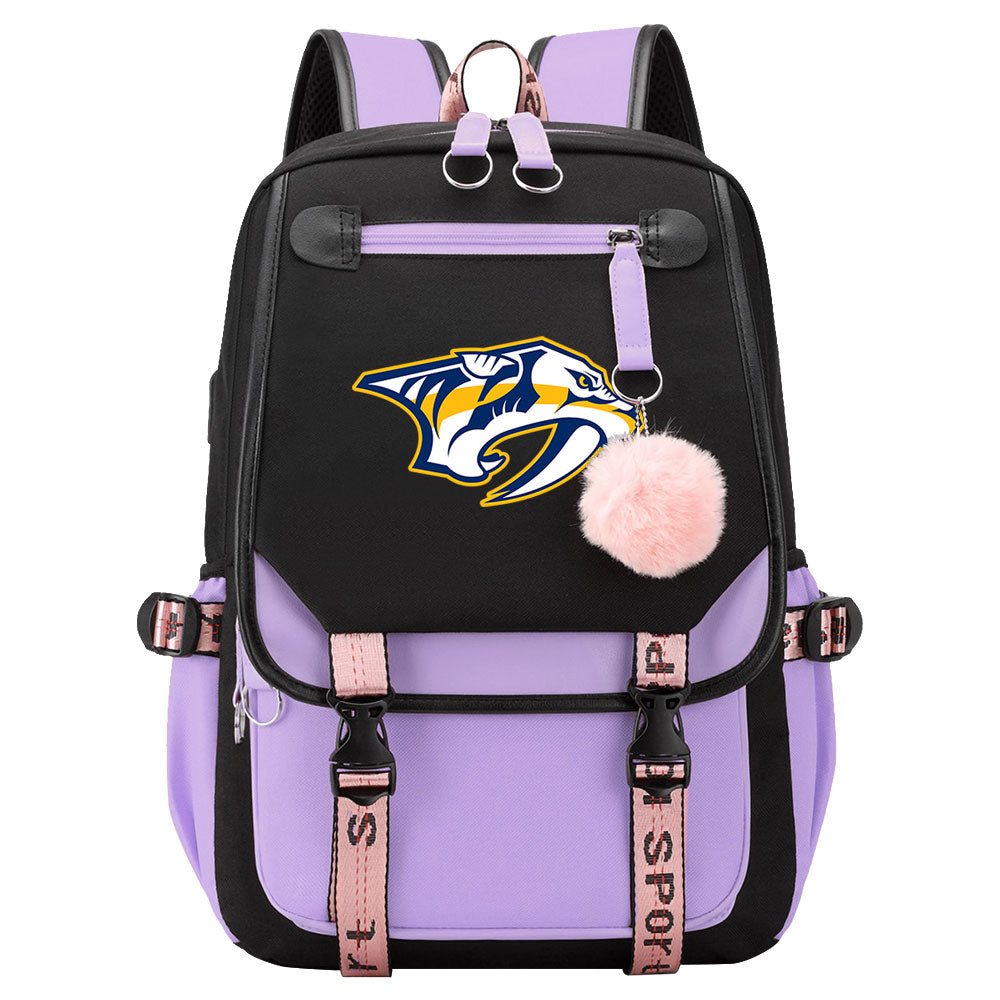 Nashville Predators Hockey League Waterproof Backpack School Notebook Travel Bag USB Charging