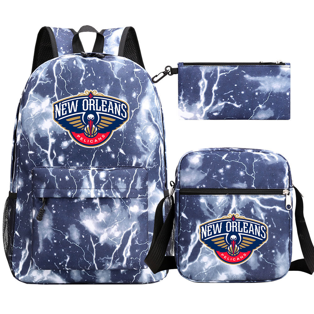 New Orleans Pelicans Schoolbag Backpack Shoulder Bag Pencil Bag 3pcs set for Kids Students