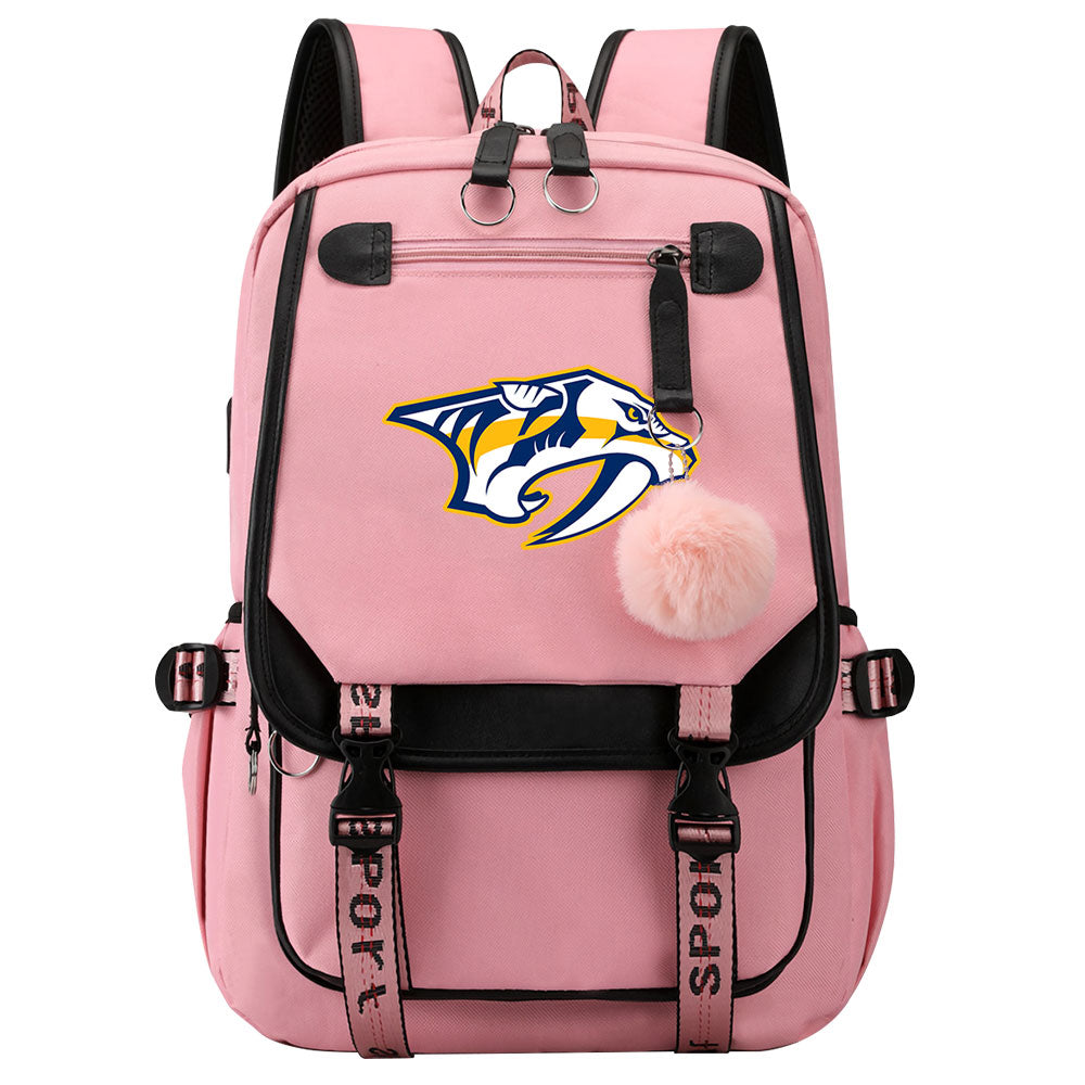 Nashville Predators Hockey League Waterproof Backpack School Notebook Travel Bag USB Charging
