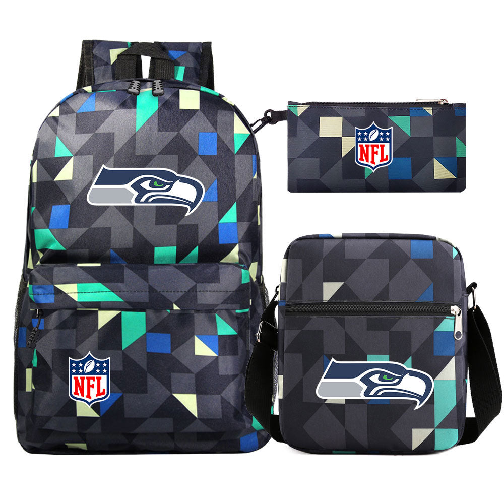 Seattle Seahawks Football Team Printed Schoolbag Backpack Shoulder Bag Pencil Bag 3pcs set for Kids Students