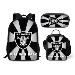 Oakland Raiders Football Team Backpack Schoolbag Lunch Bag Pencil Bag for Kids Students 3PCS