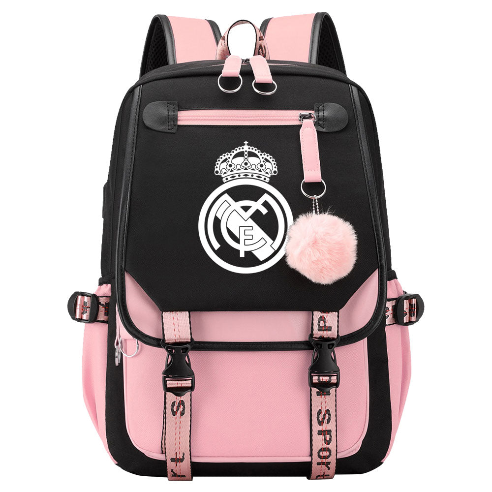 Real Madrid Football Club Waterproof Backpack School Notebook Travel Bags USB Charging