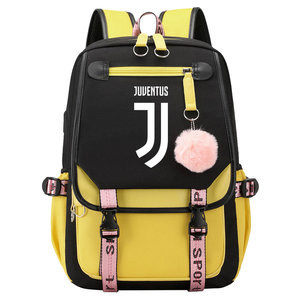 Juventus Football Club Waterproof Backpack School Notebook Travel Bags USB Charging