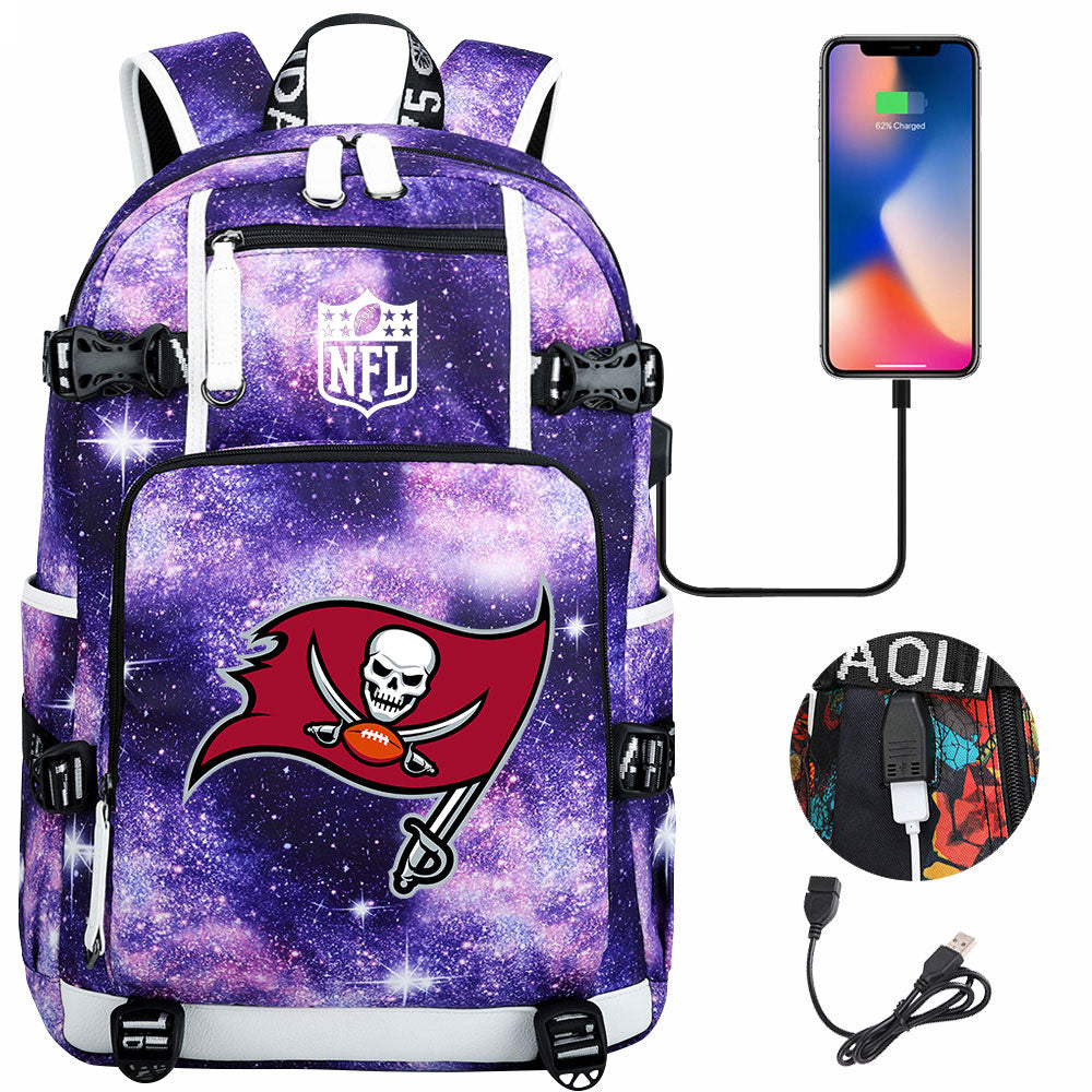 Tampa Bay Buccaneers Football Team USB Charging Backpack School Notebook Travel Bags