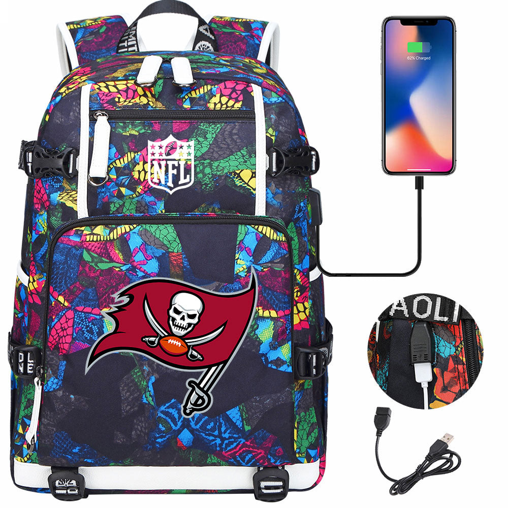 Tampa Bay Buccaneers Football Team USB Charging Backpack School Notebook Travel Bags