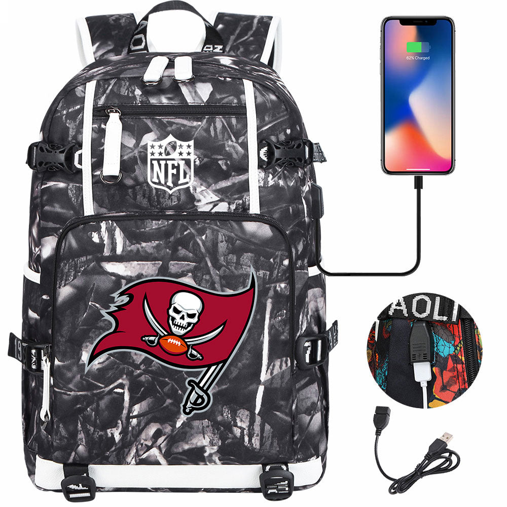 Tampa Bay Buccaneers Football Team USB Charging Backpack School Notebook Travel Bags