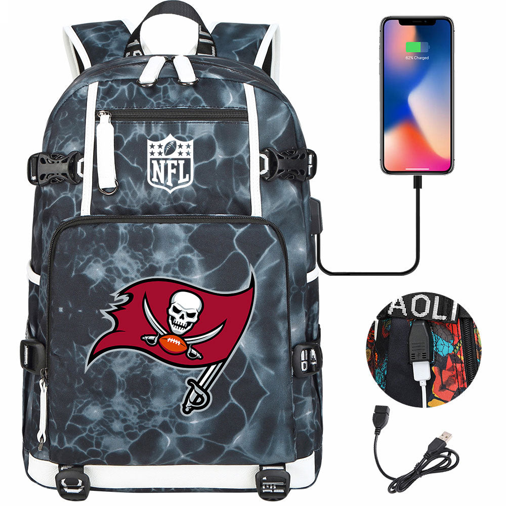 Tampa Bay Buccaneers Football Team USB Charging Backpack School Notebook Travel Bags