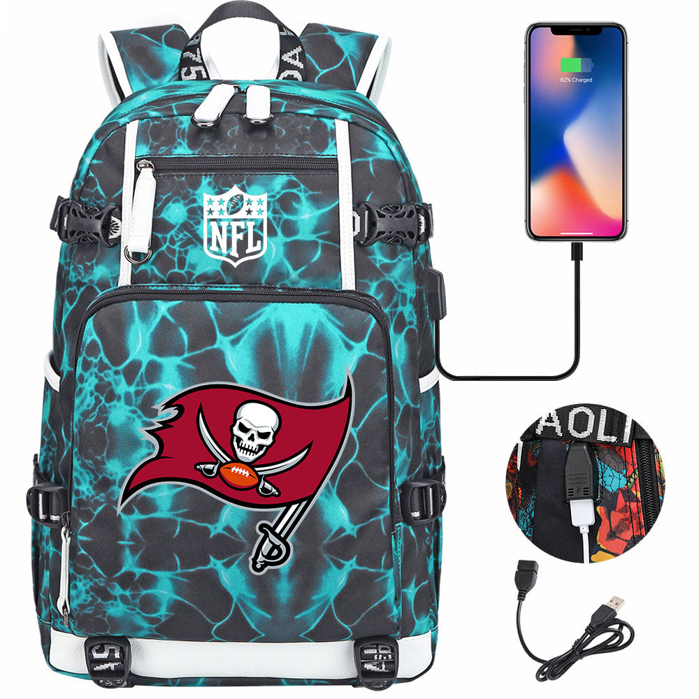 Tampa Bay Buccaneers Football Team USB Charging Backpack School Notebook Travel Bags