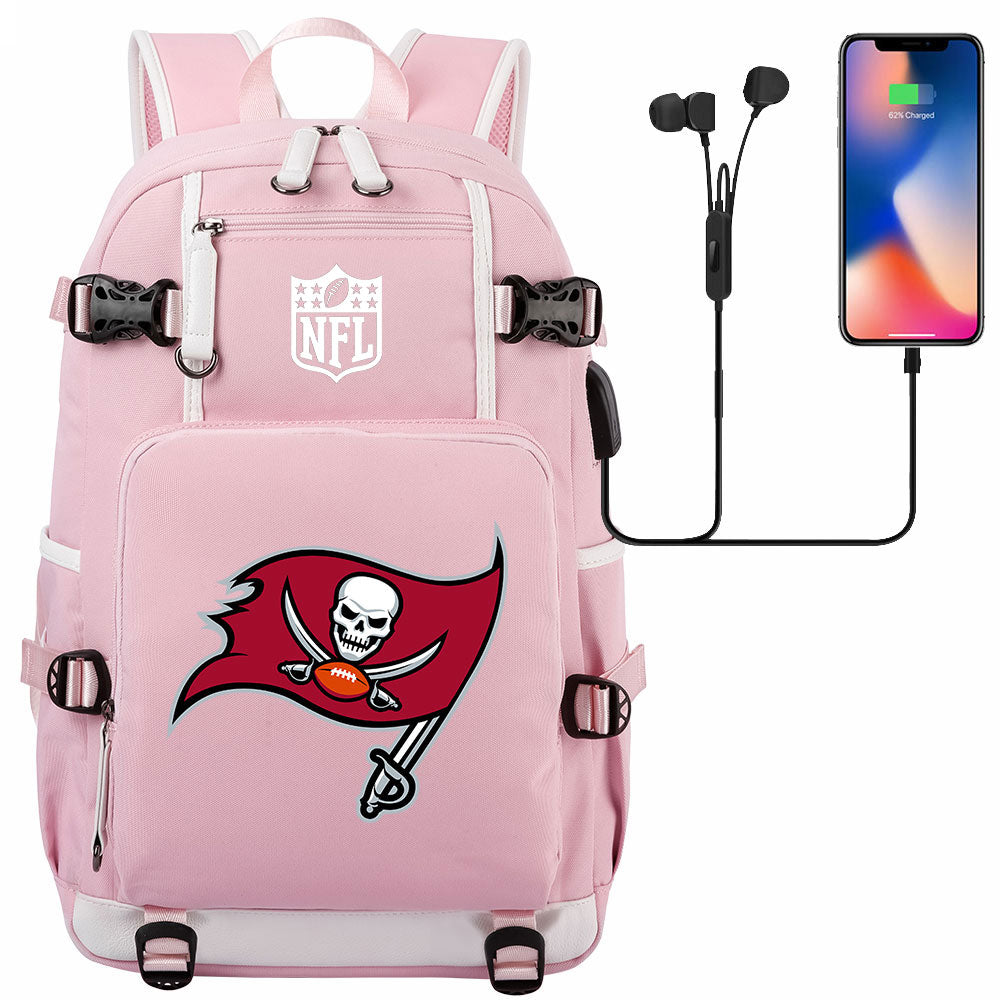 Tampa Bay Buccaneers Football Team USB Charging Backpack School Notebook Travel Bags