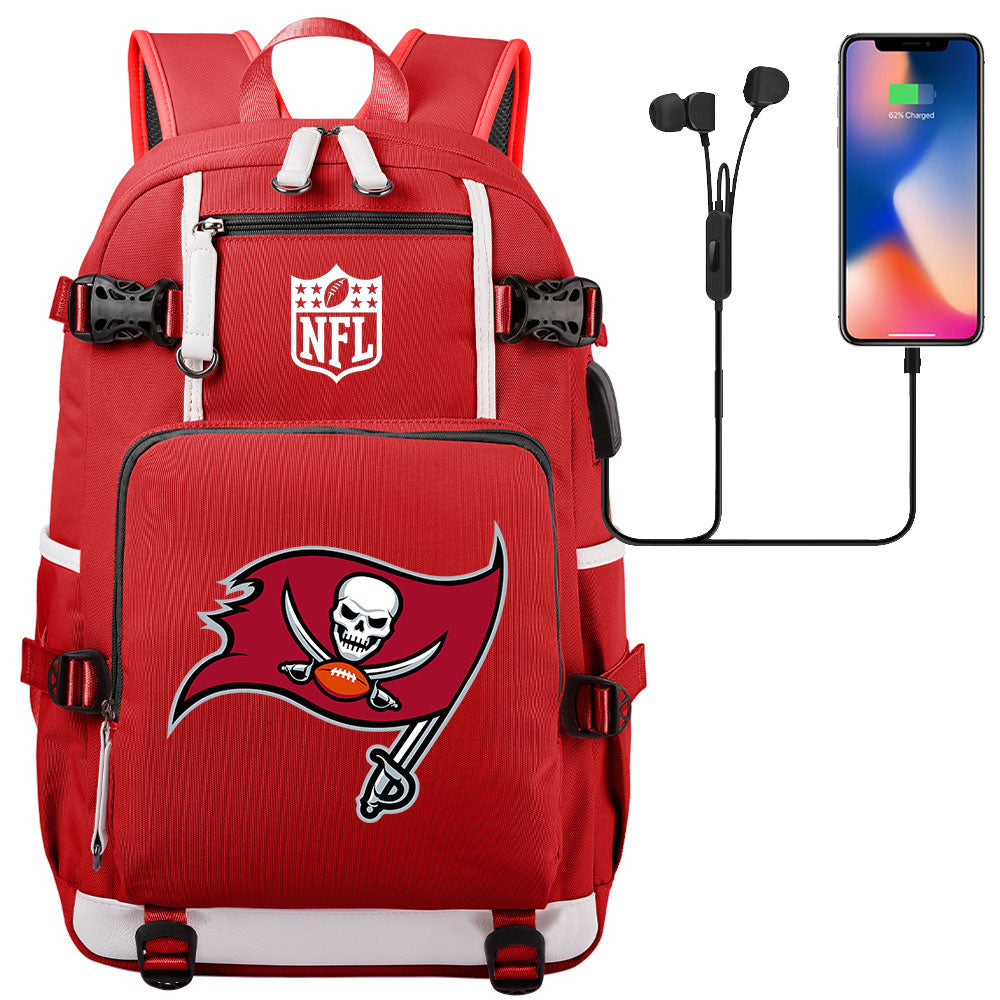 Tampa Bay Buccaneers Football Team USB Charging Backpack School Notebook Travel Bags