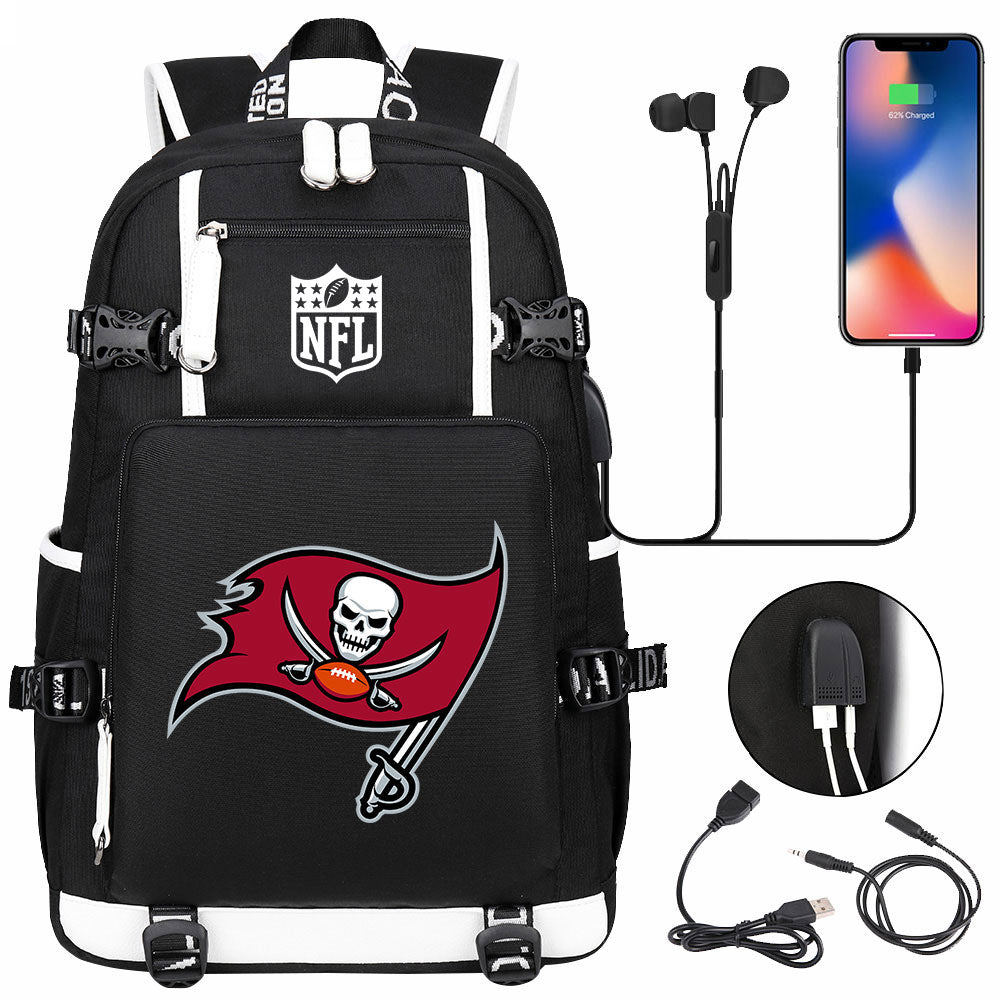 Tampa Bay Buccaneers Football Team USB Charging Backpack School Notebook Travel Bags