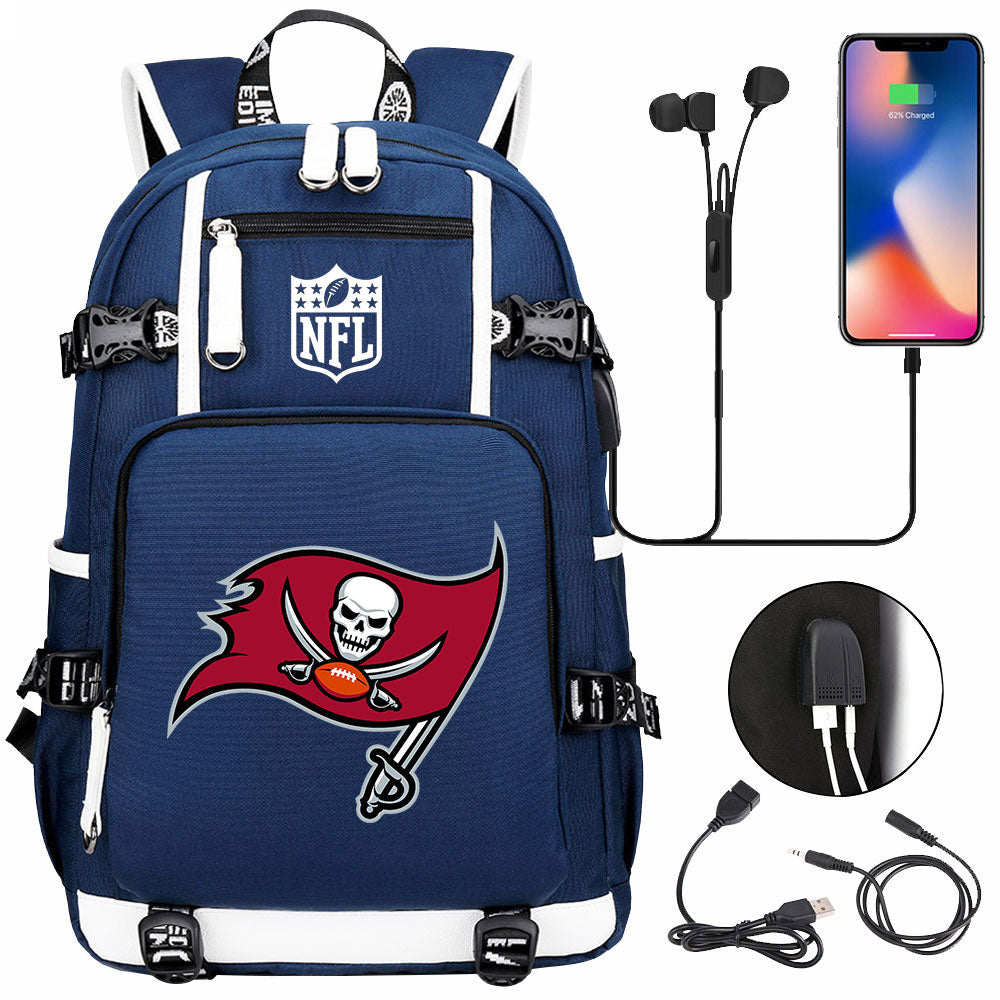 Tampa Bay Buccaneers Football Team USB Charging Backpack School Notebook Travel Bags