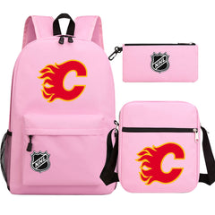 Calgary Flames Hockey League Printed Schoolbag Backpack Shoulder Bag Pencil Bag 3pcs set for Kids Students