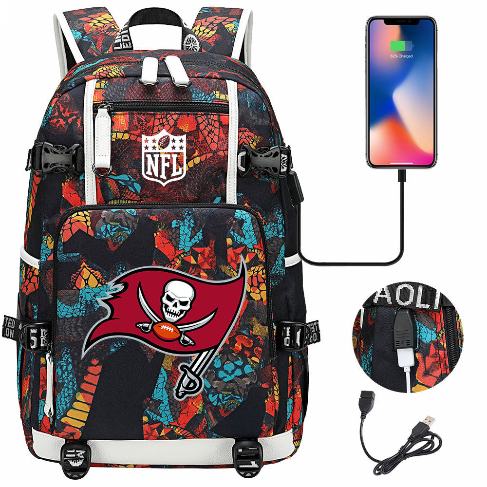 Tampa Bay Buccaneers Football Team USB Charging Backpack School Notebook Travel Bags