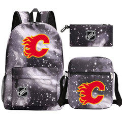 Calgary Flames Hockey League Printed Schoolbag Backpack Shoulder Bag Pencil Bag 3pcs set for Kids Students