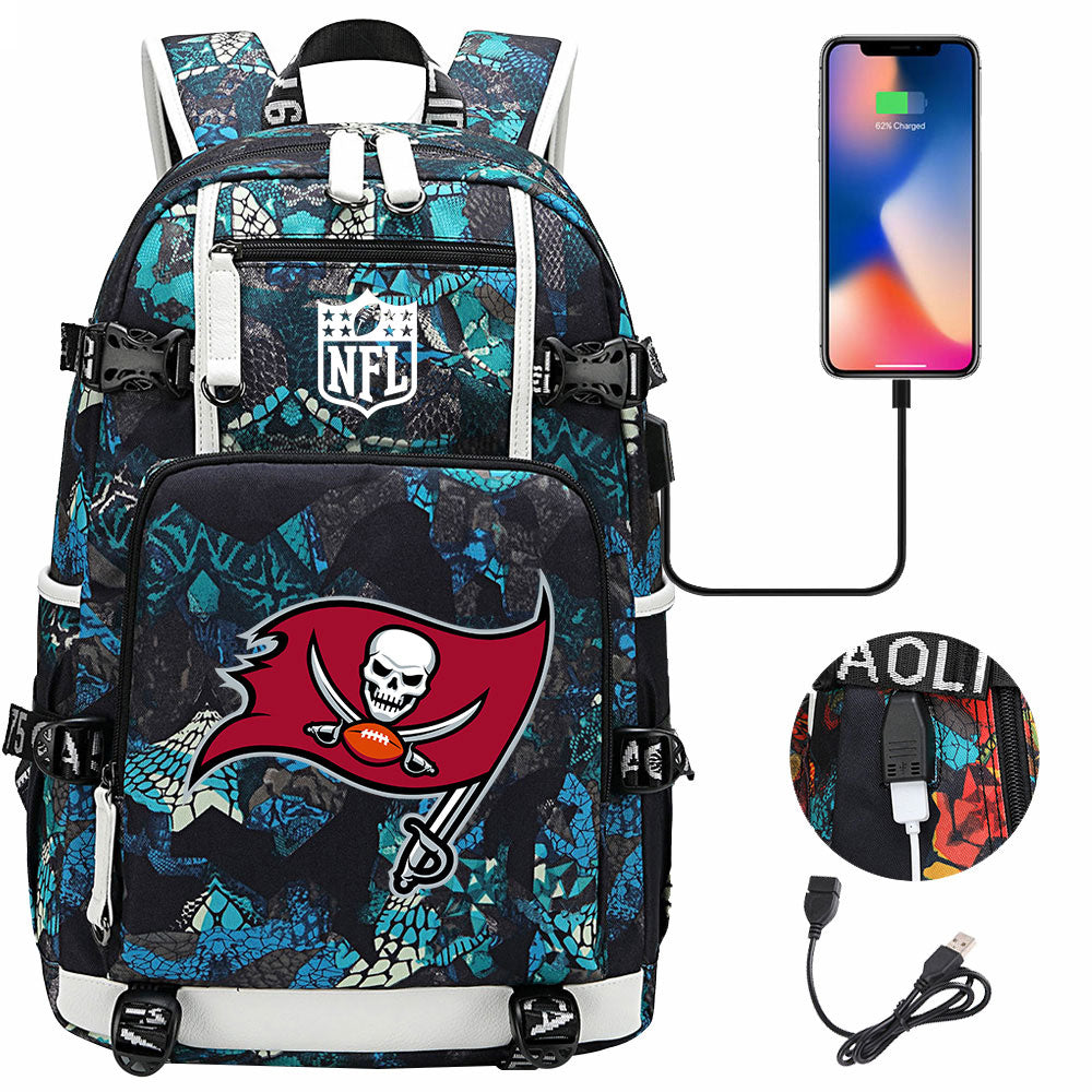 Tampa Bay Buccaneers Football Team USB Charging Backpack School Notebook Travel Bags