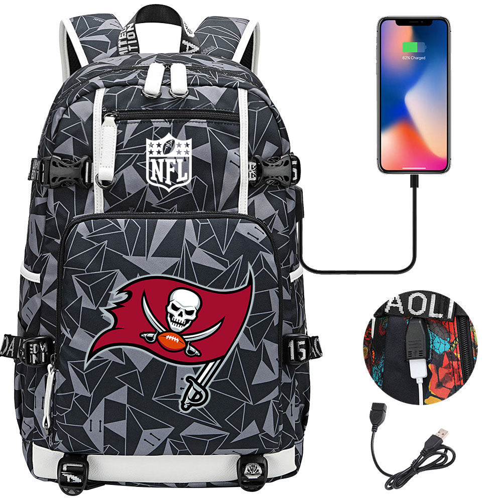 Tampa Bay Buccaneers Football Team USB Charging Backpack School Notebook Travel Bags