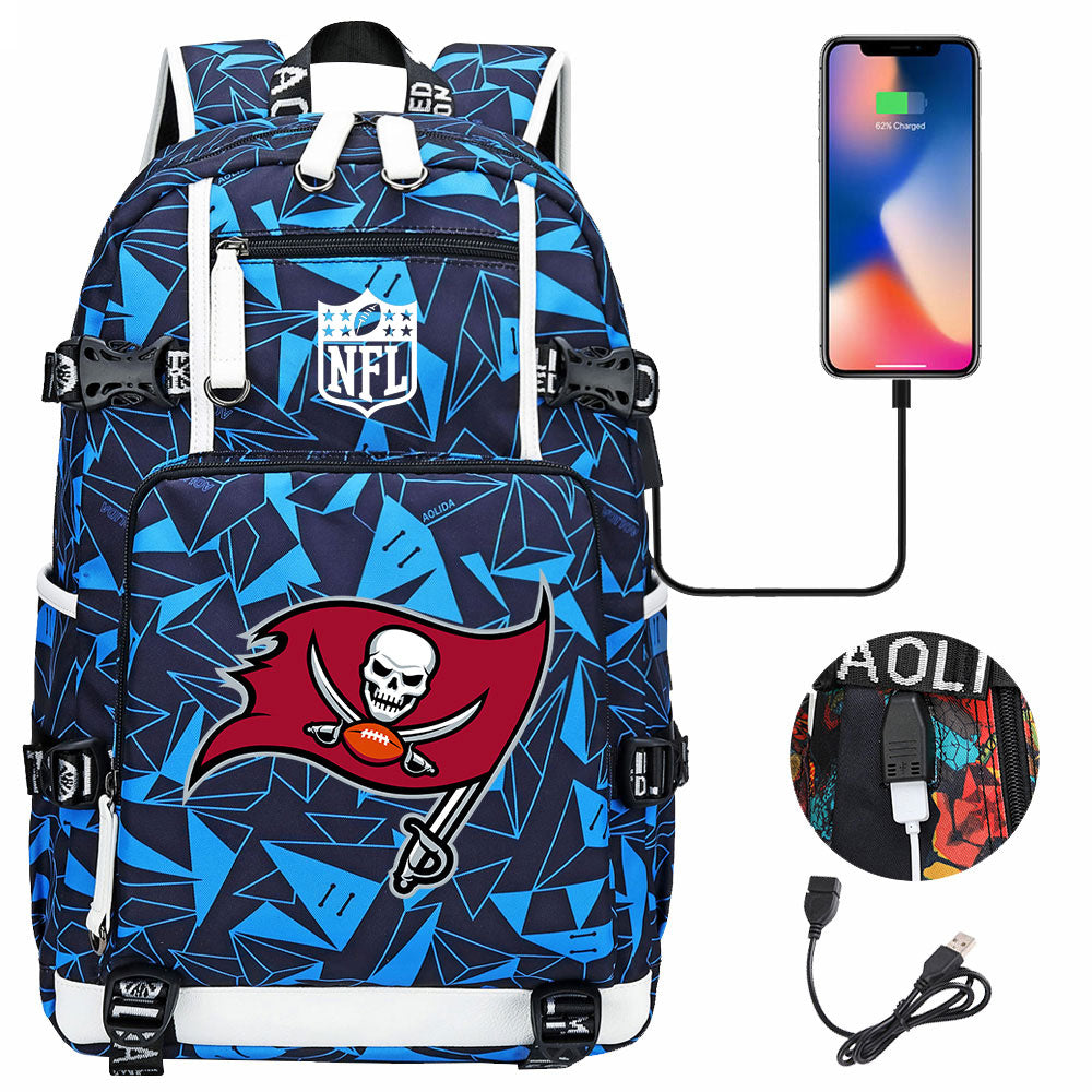 Tampa Bay Buccaneers Football Team USB Charging Backpack School Notebook Travel Bags