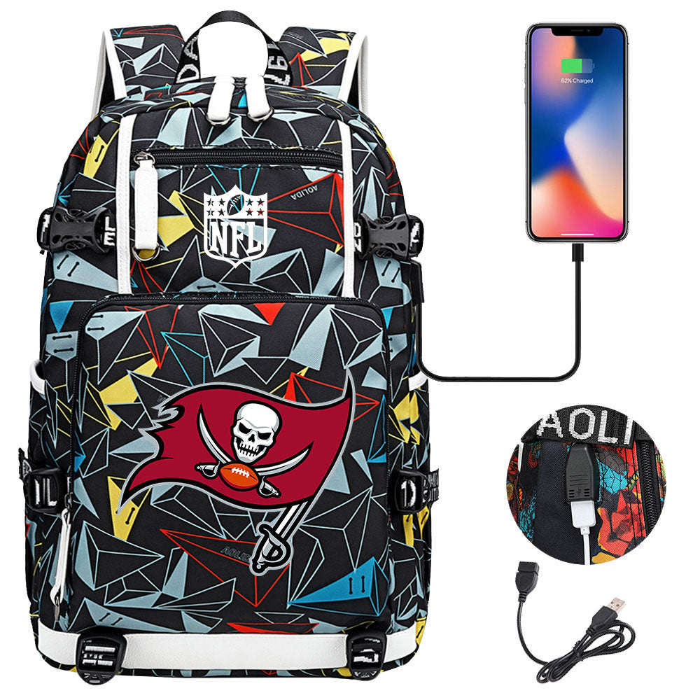 Tampa Bay Buccaneers Football Team USB Charging Backpack School Notebook Travel Bags