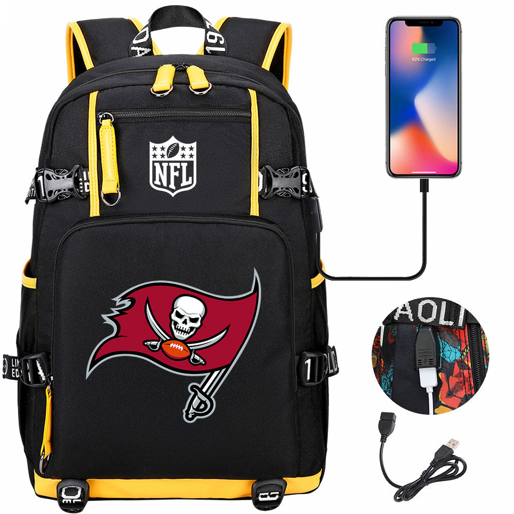 Tampa Bay Buccaneers Football Team USB Charging Backpack School Notebook Travel Bags