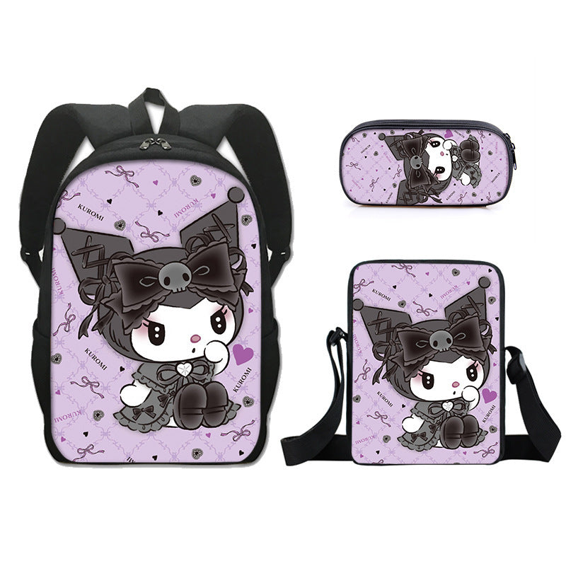 Kuromi Full Printed Backpack Schoolbag Travel Notebook Bag Lunch Bag Pencil Bag for Kids Students 3PCS