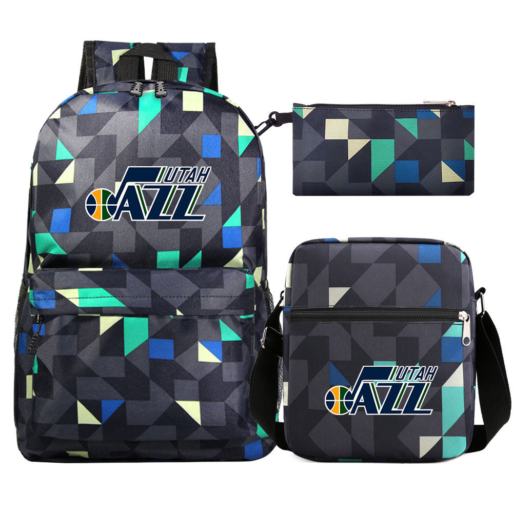 Utah Jazz Schoolbag Backpack Shoulder Bag Pencil Bag 3pcs set for Kids Students