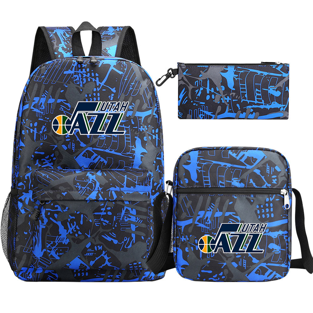 Utah Jazz Schoolbag Backpack Shoulder Bag Pencil Bag 3pcs set for Kids Students
