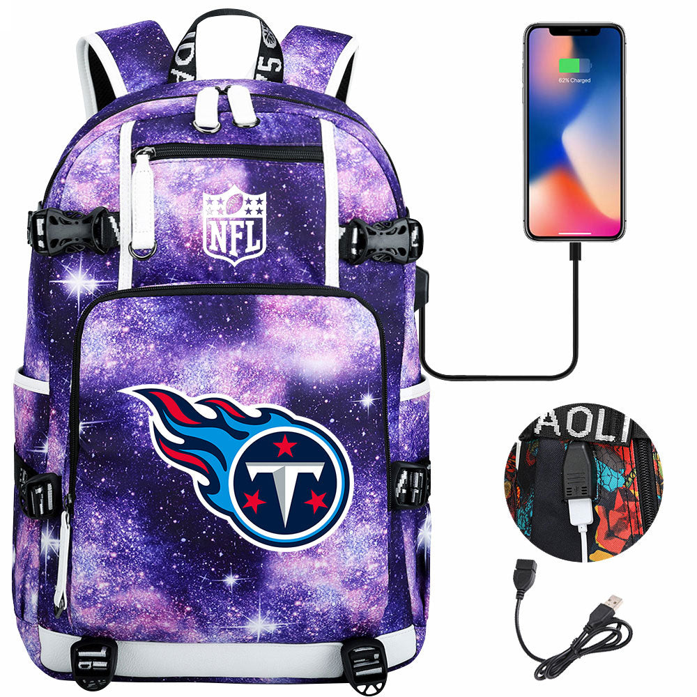 Tennessee Titans Football Team USB Charging Backpack School Notebook Travel Bags