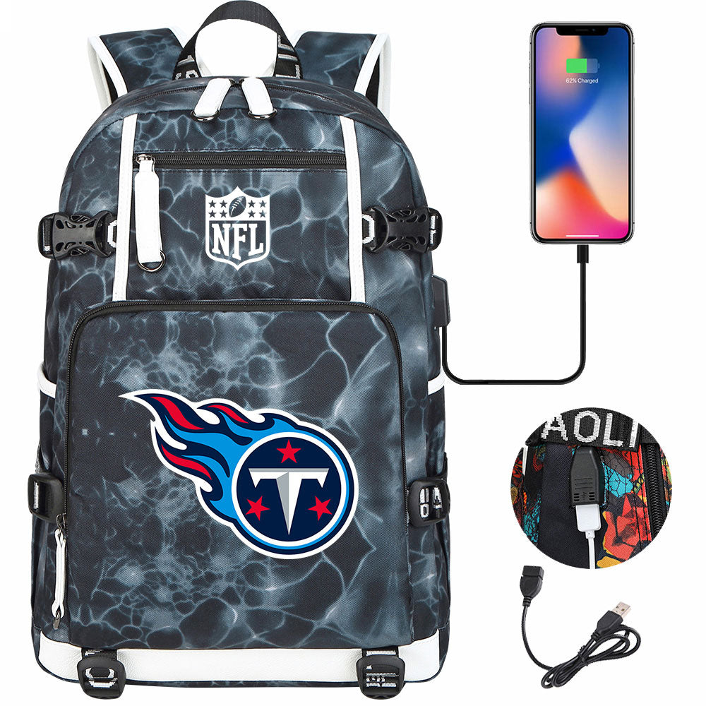 Tennessee Titans Football Team USB Charging Backpack School Notebook Travel Bags